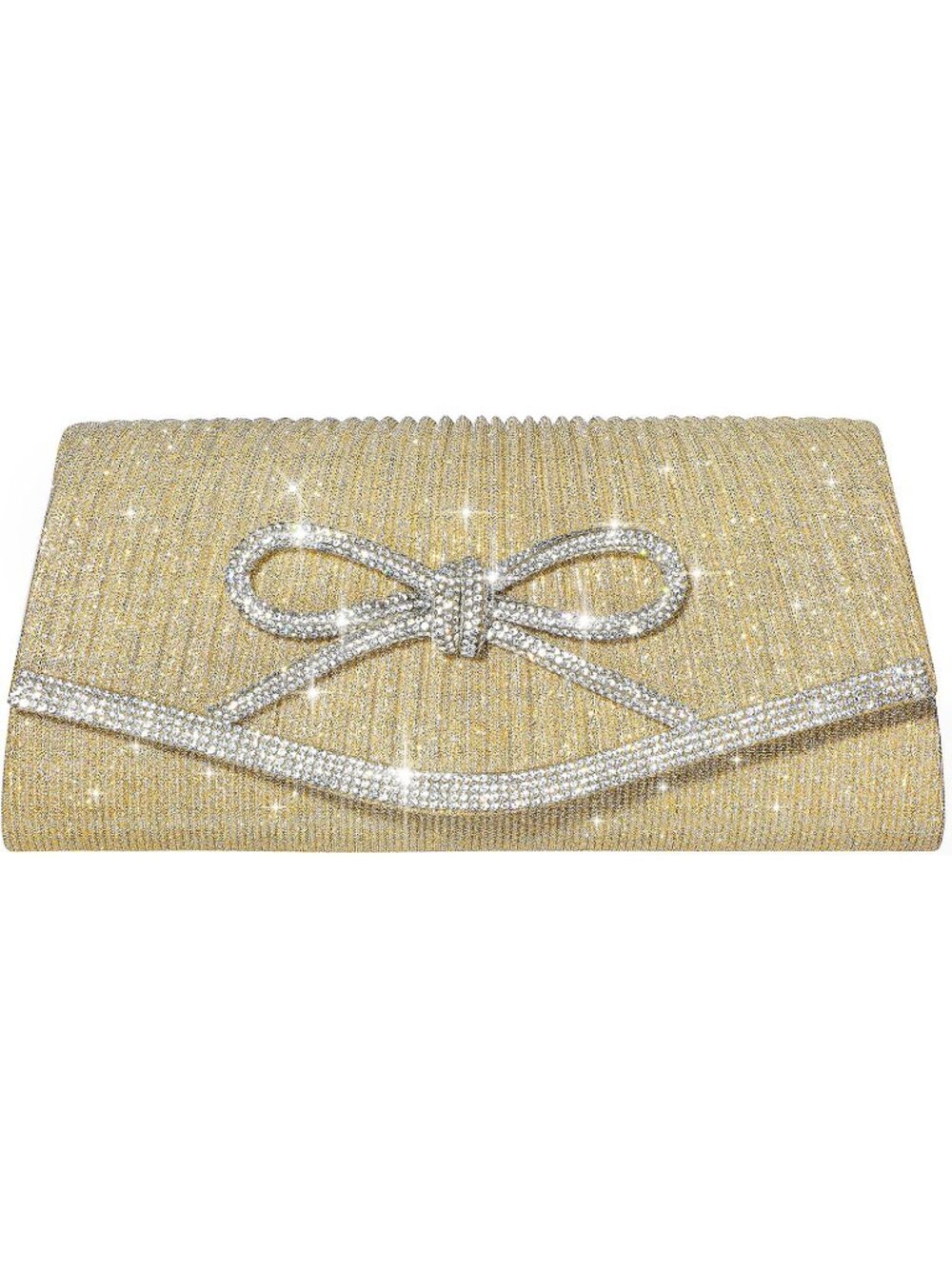 〽️ Women's Bow Gold Glitter Rhinestone Clutch Purse Evening Wedding Bag